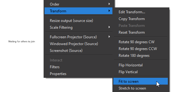 OBS context menu with fit to screen